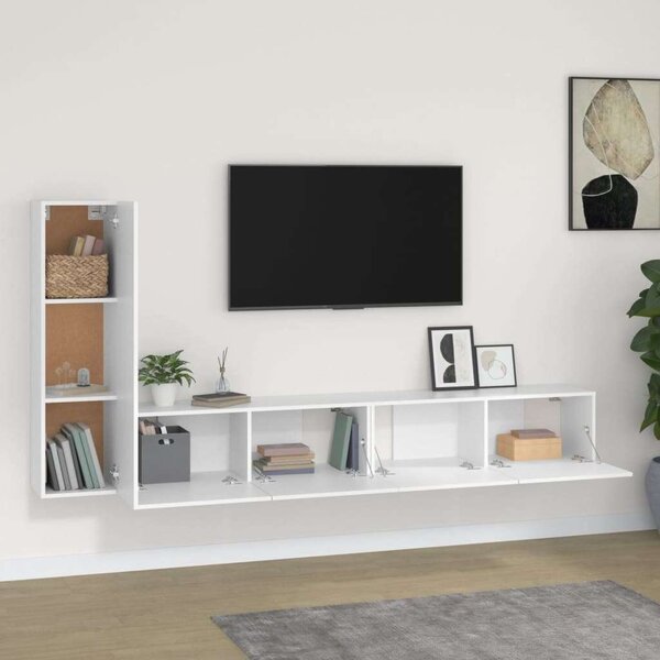 Modern Falra Szerelhető TV Szekrény Szett - 3 Rész - Fehér