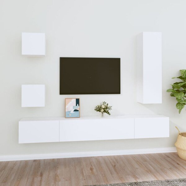 Modern Falra Szerelhető TV Szekrény Szett - 5 Rész - Fehér