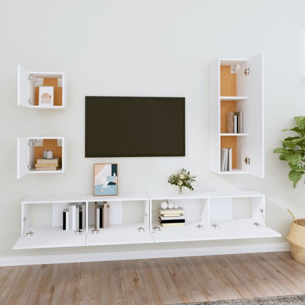 Modern Falra Szerelhető TV Szekrény Szett - 5 Rész - Fehér