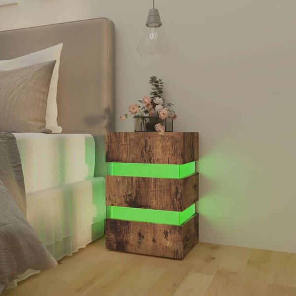 LED Éjjeliszekrény - Füstös Tölgy - 45x35x67 cm