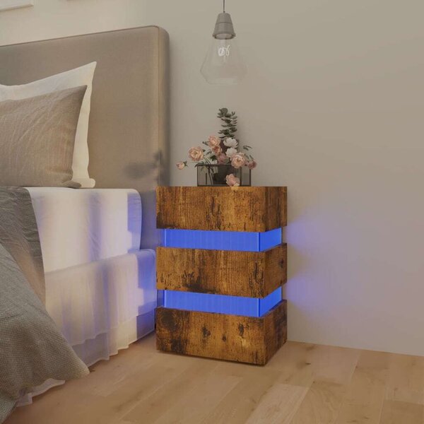 LED Éjjeliszekrény - Füstös Tölgy - 45x35x67 cm
