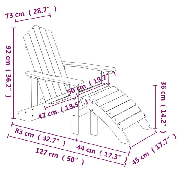 HDPE Adirondack Kerti Szék Lábtartóval - Fehér - 2 db