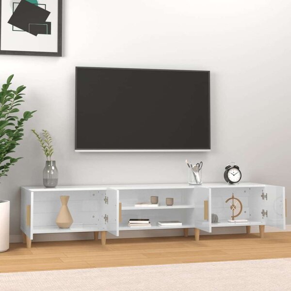 Magasfényű fehér szerelt fa tv-szekrény 180 x 31,5 x 40 cm