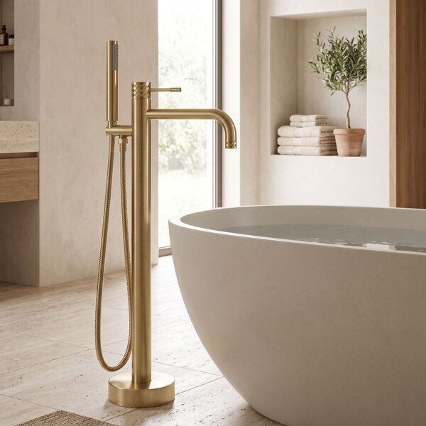 Szabadon álló padló csaptelep Rea Lungo Diamond Brush Gold