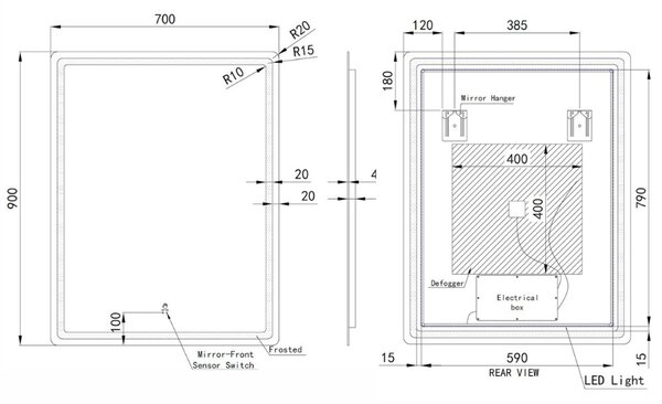 70x90cm álló fürdőszobai LED tükör | Gesztusvezérlés - Páramentesítő - Fényerő és színhőmérséklet szabályozás