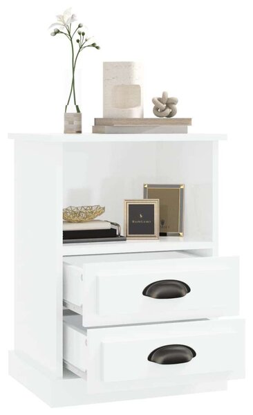 Elegáns Éjjeliszekrény Szett - 2 db - Magasfényű Fehér - 43x36x60 cm