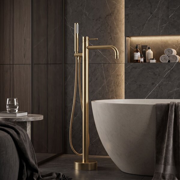 Szabadon álló padló csaptelep Rea Lungo Diamond Brush Gold