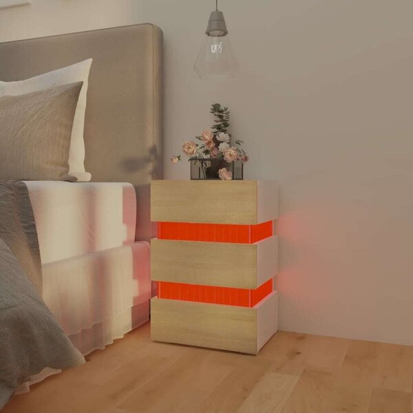 LED Éjjeliszekrény - Fehér/Sonoma - 45x35x67 cm