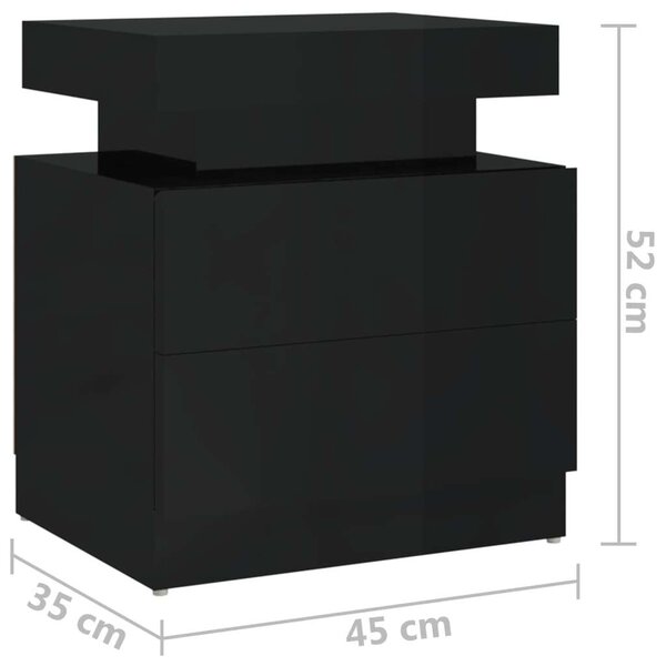 Modern Éjjeliszekrény - 2 Fiók - Magasfényű Fekete - 45x35x52 cm