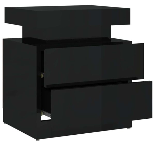 Modern Éjjeliszekrény - 2 Fiók - Magasfényű Fekete - 45x35x52 cm