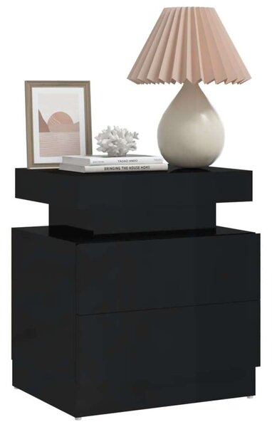 Modern Éjjeliszekrény - 2 Fiók - Magasfényű Fekete - 45x35x52 cm