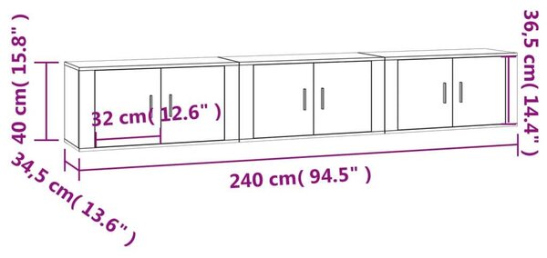 VidaXL Falra Szerelhető TV Szekrény - 3 db - Fehér - 80x34,5x40 cm