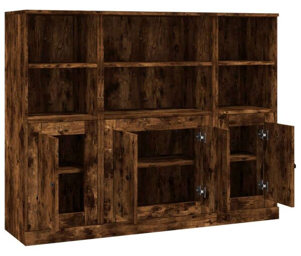 VidaXL 3 részes Fa Magasszekrény - Füstös Tölgy - 132x35,5x103,5cm