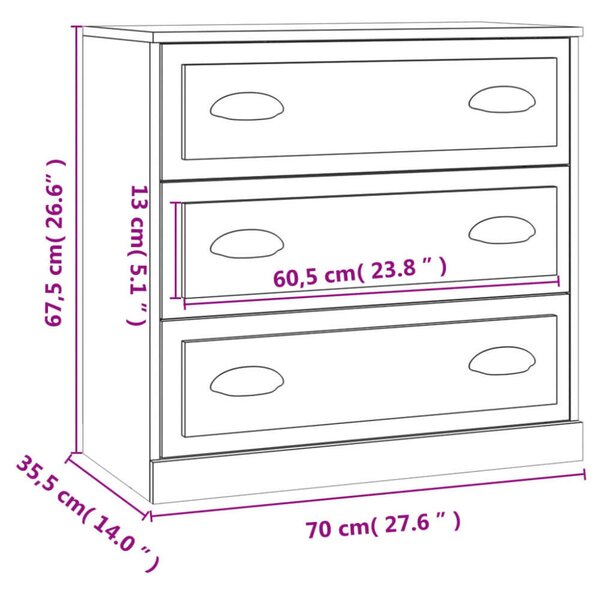 VidaXL Fehér Komód - 3 Fiók - 70x35,5x67,5 cm