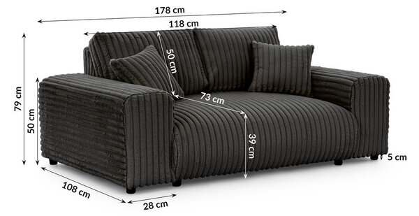 Sötétszürke kordbársony kanapé 178 cm Justin – Ropez