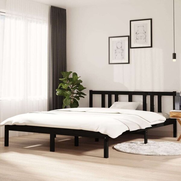 Tömörfa Ágykeret - Fekete - King Size - 150x200 cm