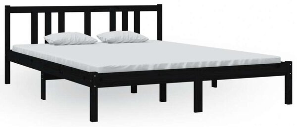 Tömörfa Ágykeret - Fekete - King Size - 150x200 cm