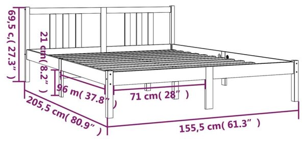 Tömörfa Ágykeret - Fekete - King Size - 150x200 cm
