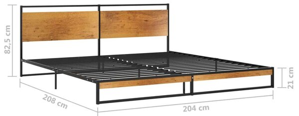 Modern Fém Ágykeret Fa Betétekkel - 200x200 cm