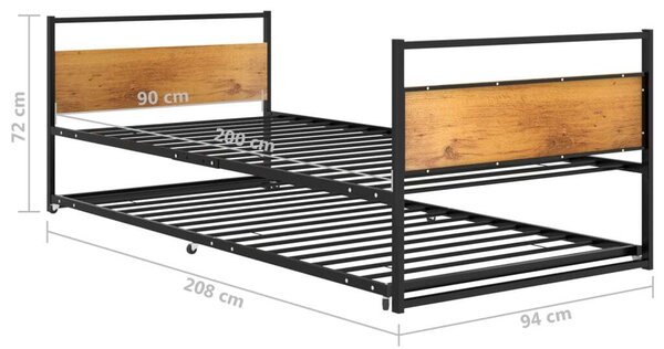 Fekete fém kihúzható ágykeret 90 x 200 cm