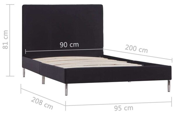 VIDAXL - Fekete Szövetkárpitozású Ágykeret - 90x200 cm