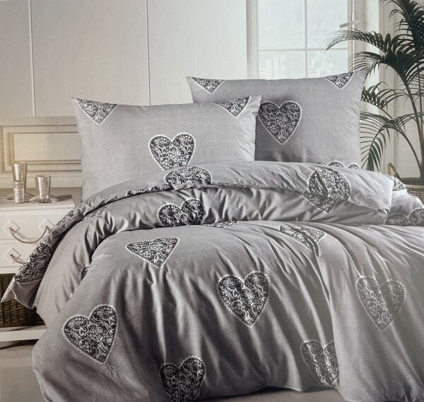 Love fekete pamut ágyneműhuzat TiaHome - 1x Párna 90x70cm, 1x Paplan 140x200cm