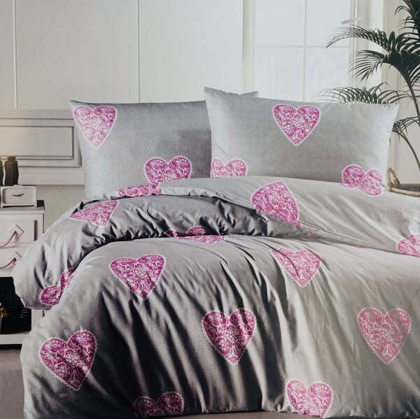 Love rózsaszín pamut ágyneműhuzat TiaHome - 1x Párna 90x70cm, 1x Paplan 140x200cm