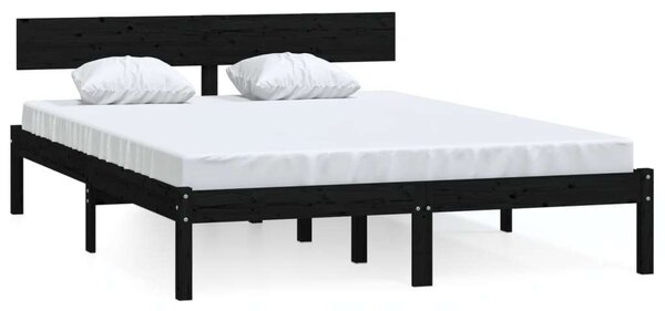 VIDAXL Fekete Tömör Fenyőfa Ágykeret - 160x200 cm