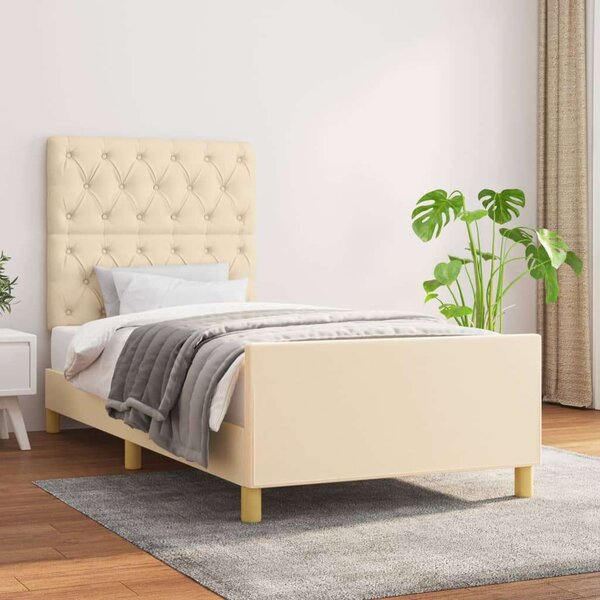 Vidaxl Krémszínű szövet ágykeret fejtámlával 80 x 200 cm