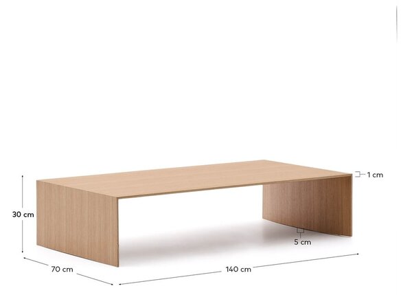Világos natúr színű dohányzóasztal tölgyfa dekorral 70x140 cm Litto – Kave Home