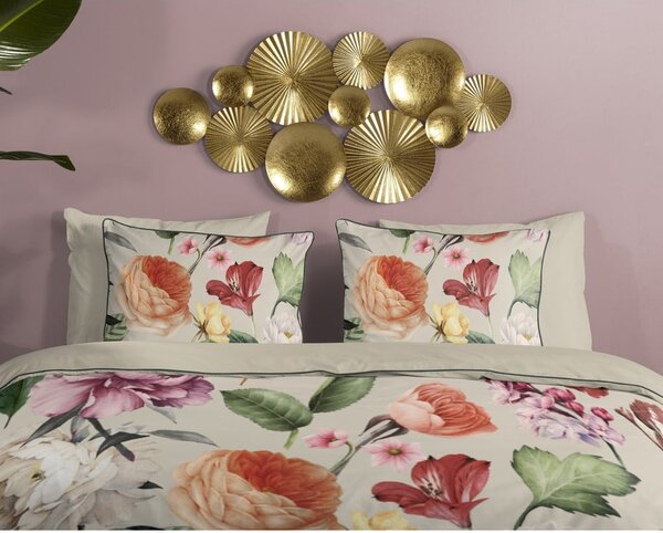 Bézs kétszemélyes-hosszabbított pamut-szatén ágyneműhuzat 200x220 cm Fiori – Descanso