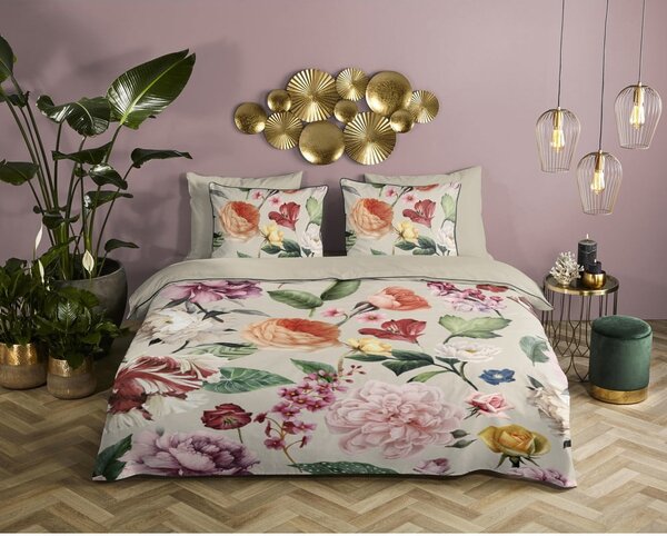 Bézs kétszemélyes-hosszabbított pamut-szatén ágyneműhuzat 200x220 cm Fiori – Descanso