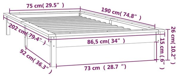 Tömör fa ágykeret led-ekkel 75 x 190 cm (2ft6 small single)