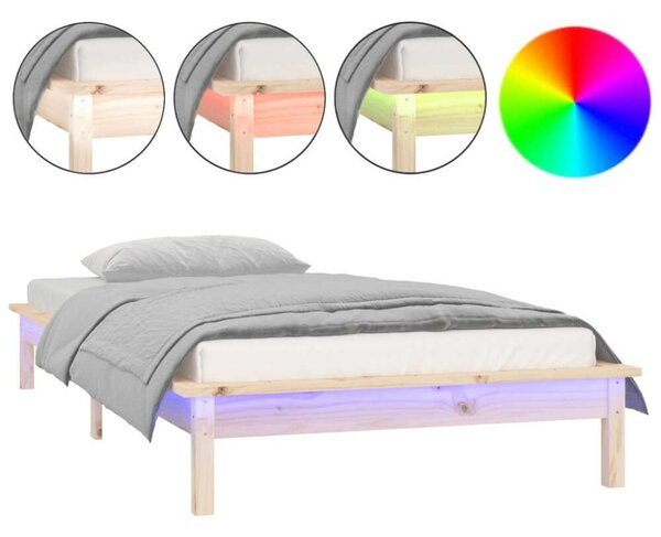 Tömör fa ágykeret led-ekkel 75 x 190 cm (2ft6 small single)