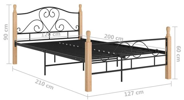 VIDAXL - Fém Ágykeret - 120x200 cm - Fekete és Világos Fa