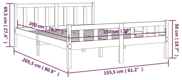 Fenyőfa Ágykeret - King Size - 150x200 cm - Mézbarna