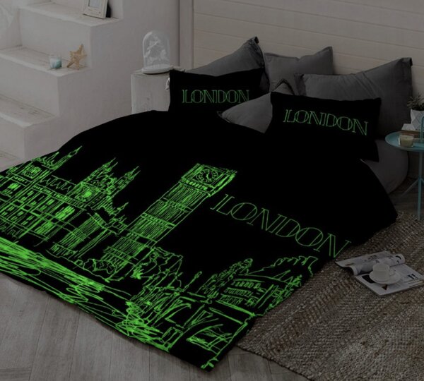 Világító pamut ágyneműhuzat Deluxe 3D nappal Párizsban éjszaka Londonban 200x140cm+90x70cm TiaHome