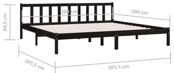 VIDAXL - Fekete Tömör Fenyőfa Ágykeret - 200x200 cm