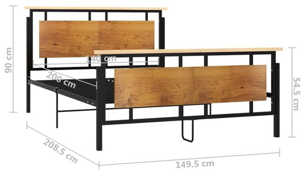 Modern Fém Ágykeret - Fa Betétekkel - 140x200 cm