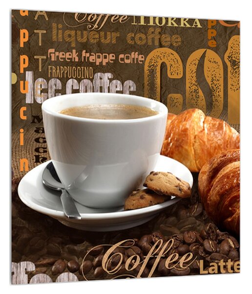 Csésze kávé és a croissantok képe (30x30 cm)
