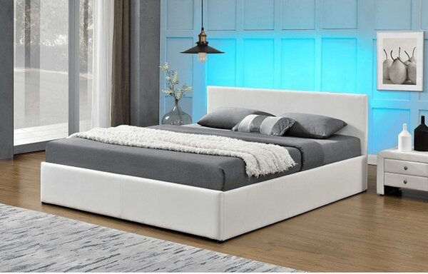 KONDELA Modern francia ágy RGB LED világítással, fehér, 160x200, JADA NEW