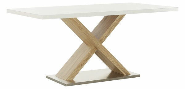 KONDELA Étkezőasztal, fehér magasfényű HG/sonoma tölgy, 160x90 cm, FARNEL