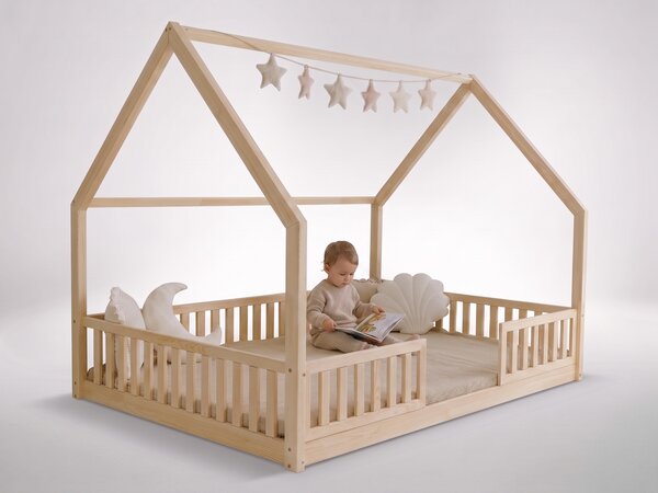 BIANCO Duo New leesésgátlós házikó ágy 140x200 - natúr borovi
