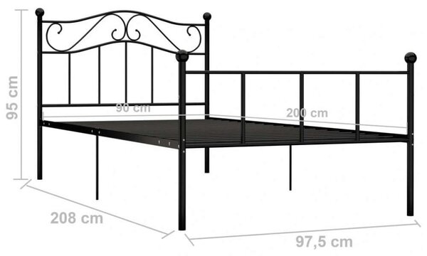 Elegáns Fém Ágykeret - Klasszikus Design - 90x200 cm