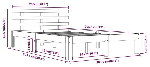 Fekete tömör fa ágykeret 200x200 cm