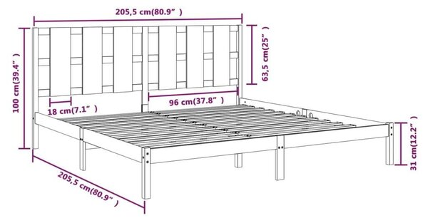 VIDAXL - Fekete Tömör Fenyőfa Ágykeret - 200x200 cm