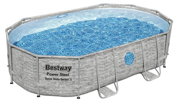 Bestway ARUBA rattan hatású fémvázas ovális medence szett ablakkal 488 x 305 x 107 cm
