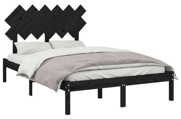 Modern Fekete Tömörfa Ágykeret - 135x190 cm