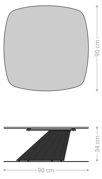 DELIFE Dohányzóasztal Edge hajóformájú 90x90 cm Laminam® kerámia Noir Desir barna Parabi rozsdamentes acél szálcsiszolt