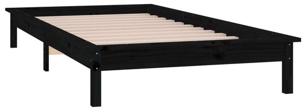 VIDAXL - Fekete Tömörfa Ágykeret - LED - 100x200 cm